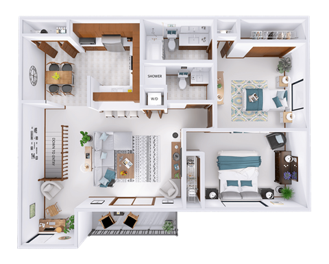 a floor plan of a house with bedrooms and a living room